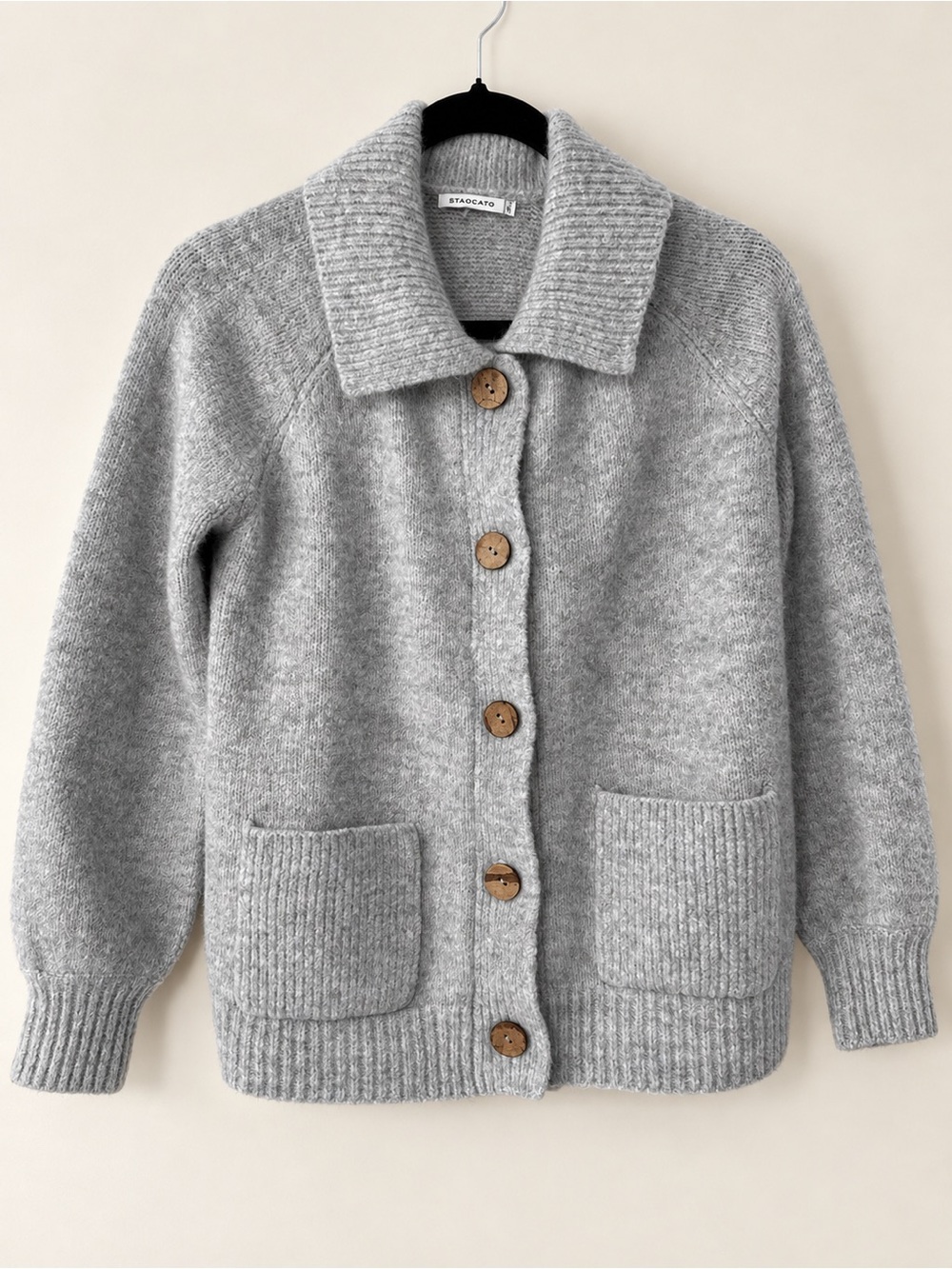 Staccato Light Gray Button-Up Collared Knit Cardigan